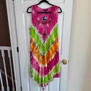 NWT Plus Festival Sleeveless Tie Dye Bohemian Hippie Indie Fairy Flowy Dress